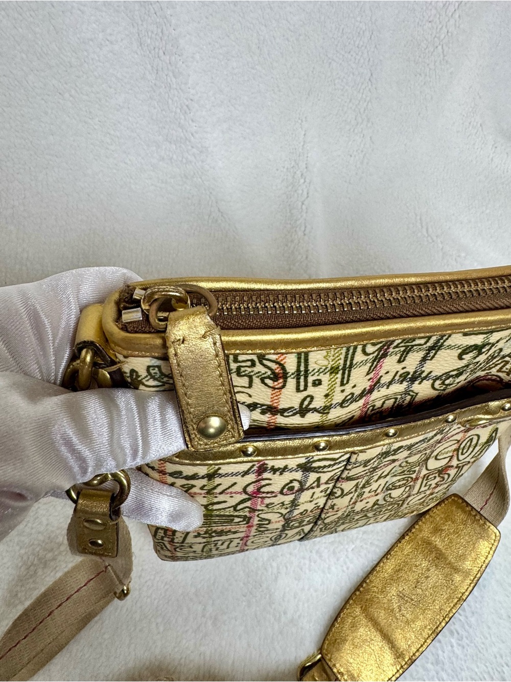 Coach Scribble Plaid Crossbody Bag Gold Trim Y2K Style 10993 - Picture 9 of 16
